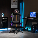 ⁦Porodo Gaming Ergonomic RGB Gaming Chair - Black/Orange⁩ - الصورة ⁦2⁩